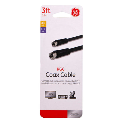 GE 3ft. RG6 Coaxial Cable with F-Type Connections, Black