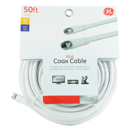 GE 50 ft. RG6 Coaxial Cable, F-Type Connectors, White