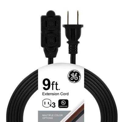 GE 3-Outlet 9ft. Indoor Extension Cord with Twist-to-Close Outlets, Black