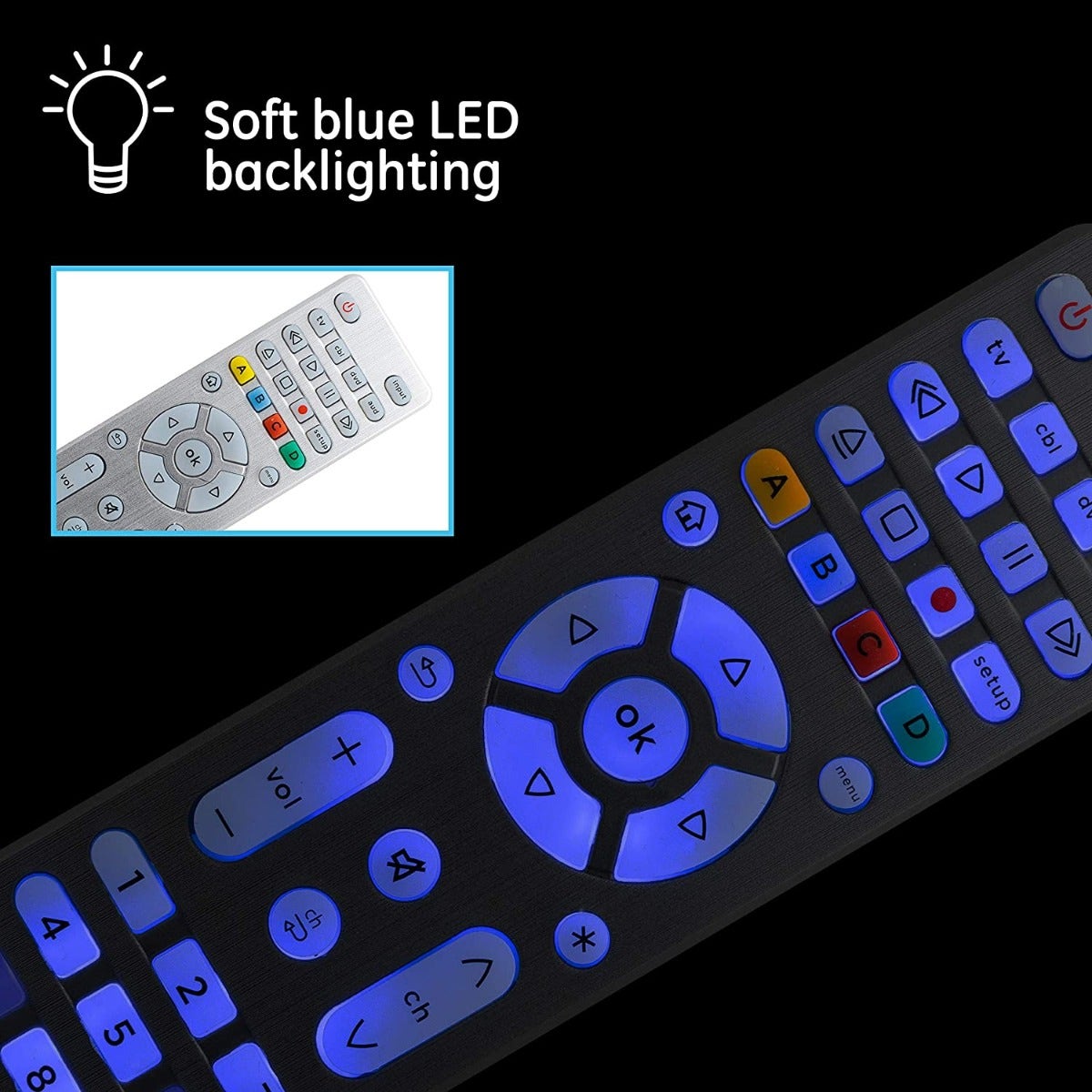GE 4-Device Backlit Universal Remote, Brushed Silver