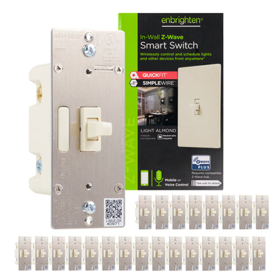 Enbrighten Z-Wave In-Wall Smart Toggle Switch With QuickFit™ And SimpleWire™, 24 Pack, Light Almond