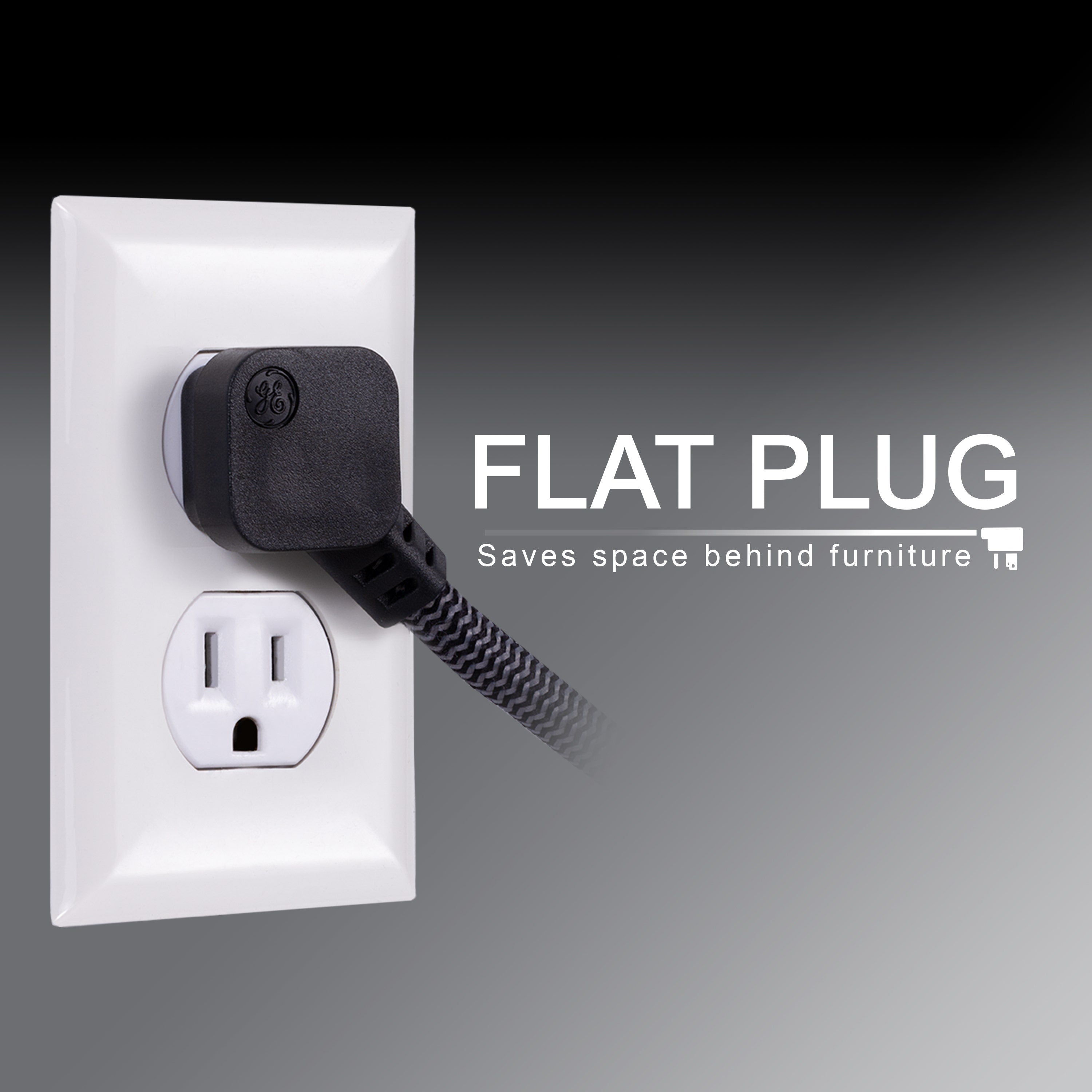 GE 6-Outlet Surge Protector 3ft. Braided Cord, Black