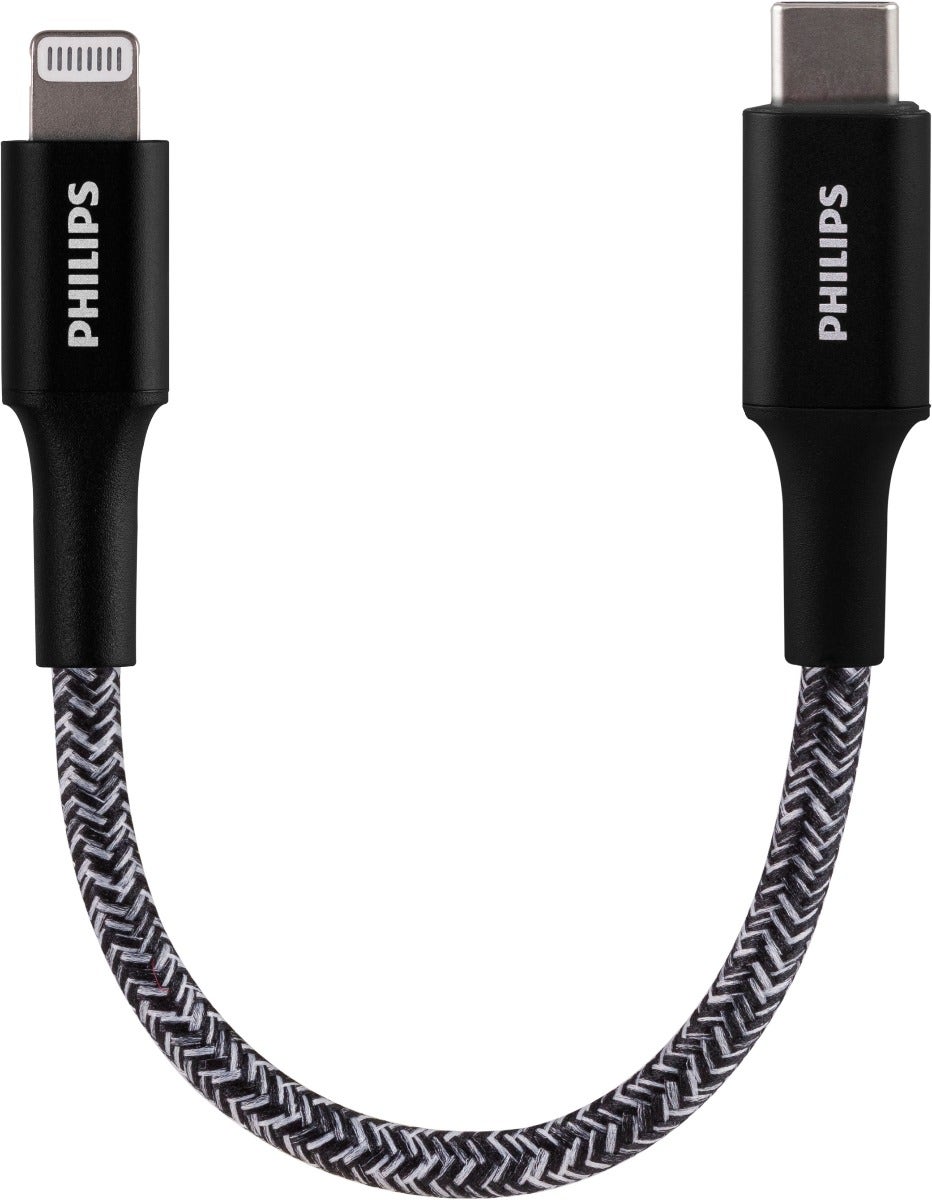 Philips 6in. USB-C to Lightning Charging Cable with Braided Cord, Black