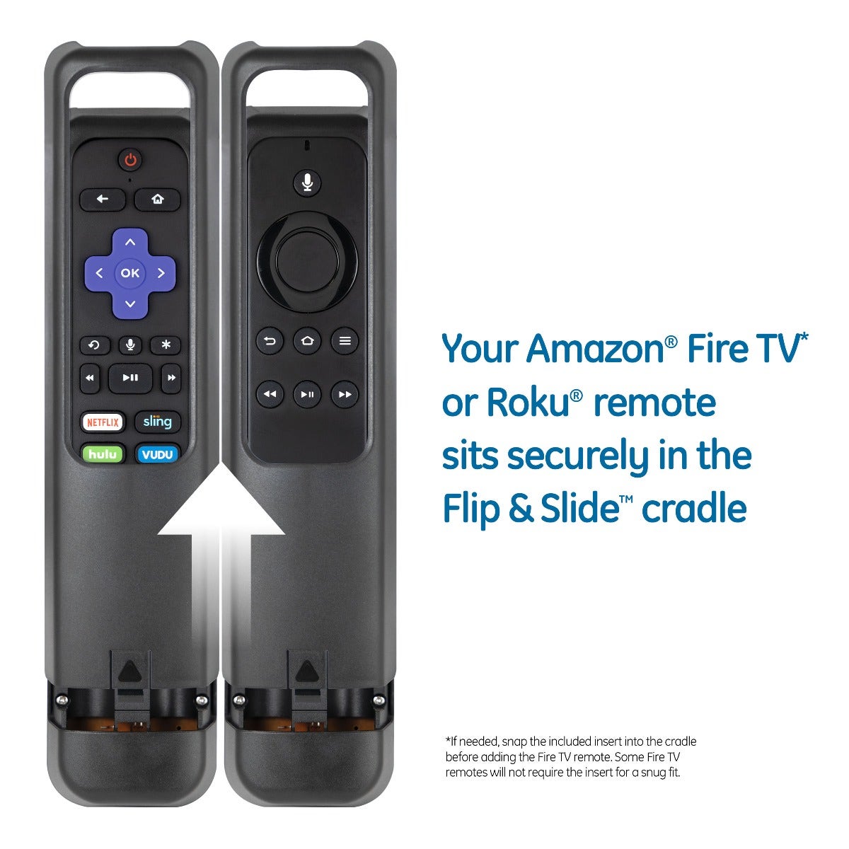 GE 4-Device Universal Companion Remote for Roku and Amazon TV with Flip and Slide Cradle, Black