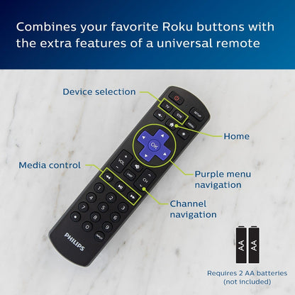 Philips Roku Replacement 2-Device Universal Remote, Black