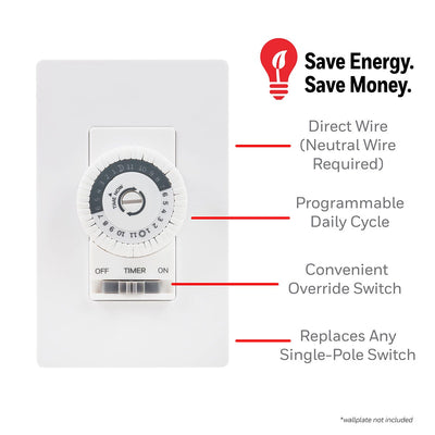 UltraPro 24-Hour Mechanical In-Wall Timer, White
