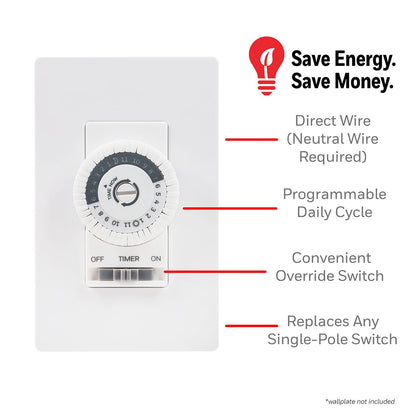 UltraPro 24-Hour Mechanical In-Wall Timer, White