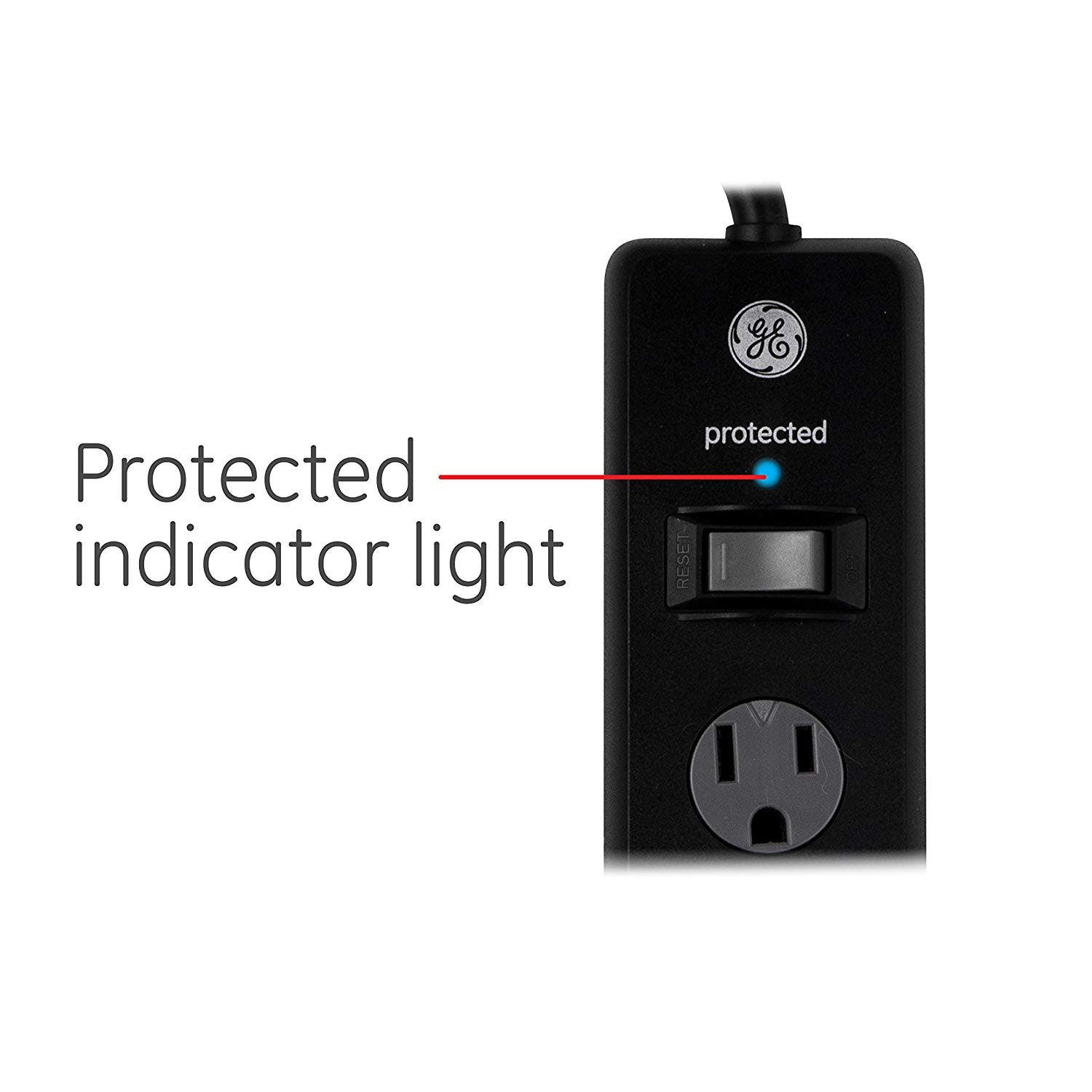 GE 6-Outlet 8ft. Surge Protector with Twist-to-Close Safety Covers, 2 Pack, Black