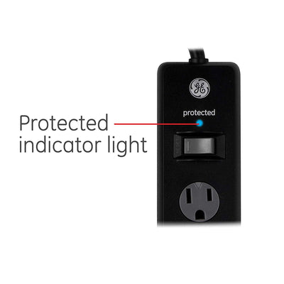 GE 6-Outlet 8ft. Surge Protector with Twist-to-Close Safety Covers, 2 Pack, Black