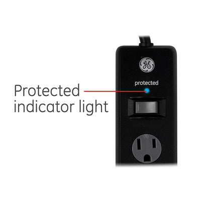 GE 6-Outlet 8ft. Surge Protector with Twist-to-Close Safety Covers, 2 Pack, Black