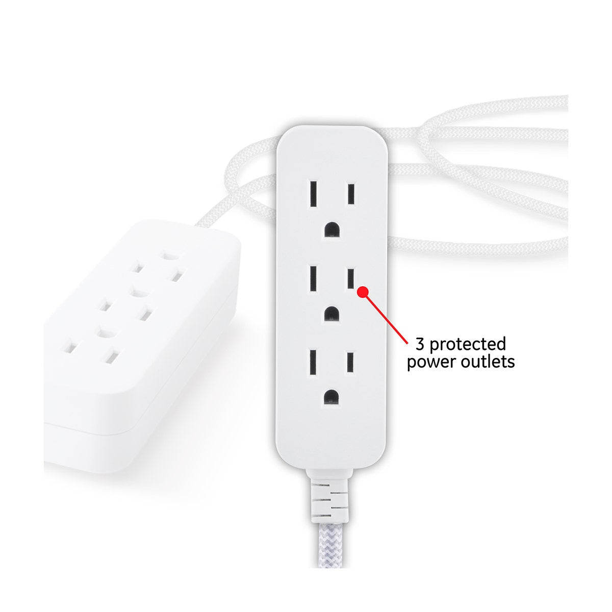GE Pro 3-Outlet 15ft. Braided Extension Cord, Gray/White