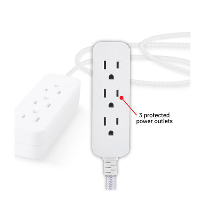 GE Pro 3-Outlet 15ft. Braided Extension Cord, Gray/White