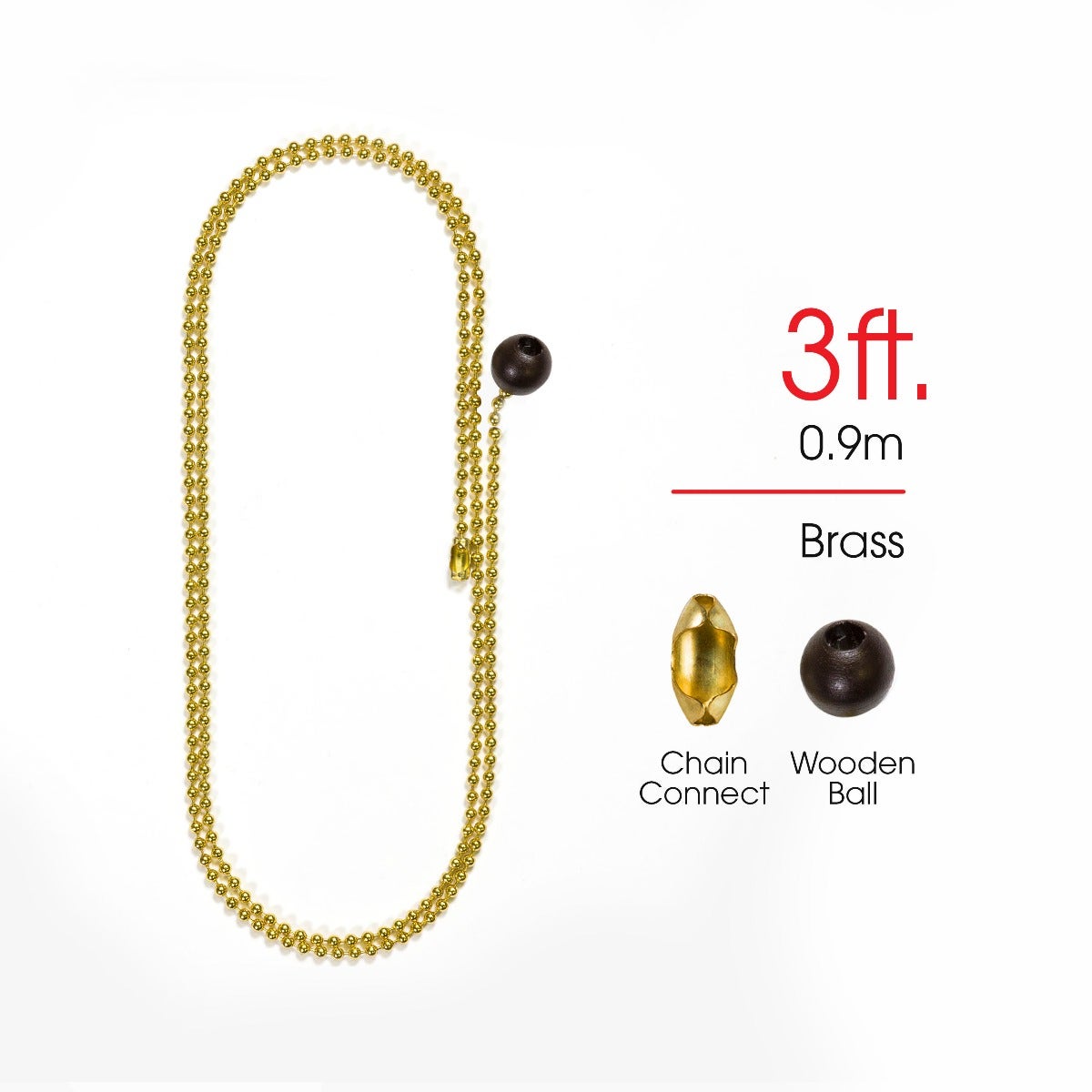 Power Gear 3 ft. Beaded Chain with Wooden Ball, Brass