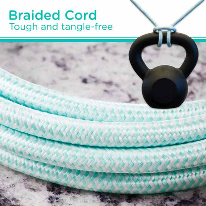 Cordinate 2-Outlet 2-USB Charging Braided Extension Cord with Surge Protection, 10ft., White/Mint