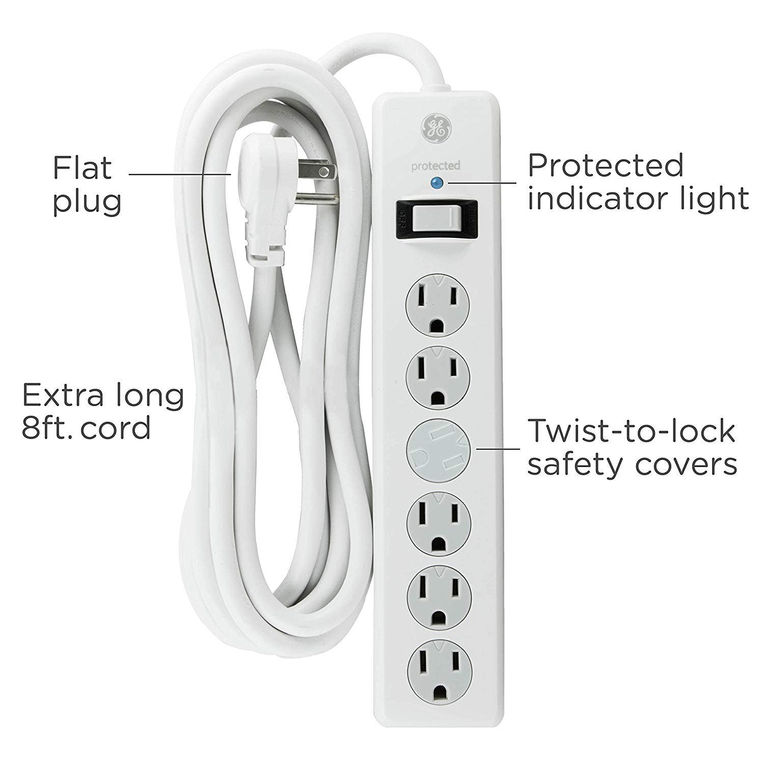 GE 6-Outlet 8ft. Surge Protector, White