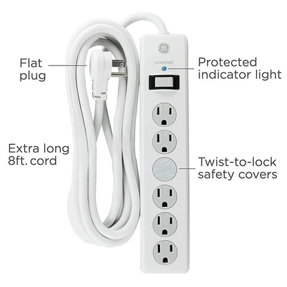 GE 6-Outlet 8ft. Surge Protector, White