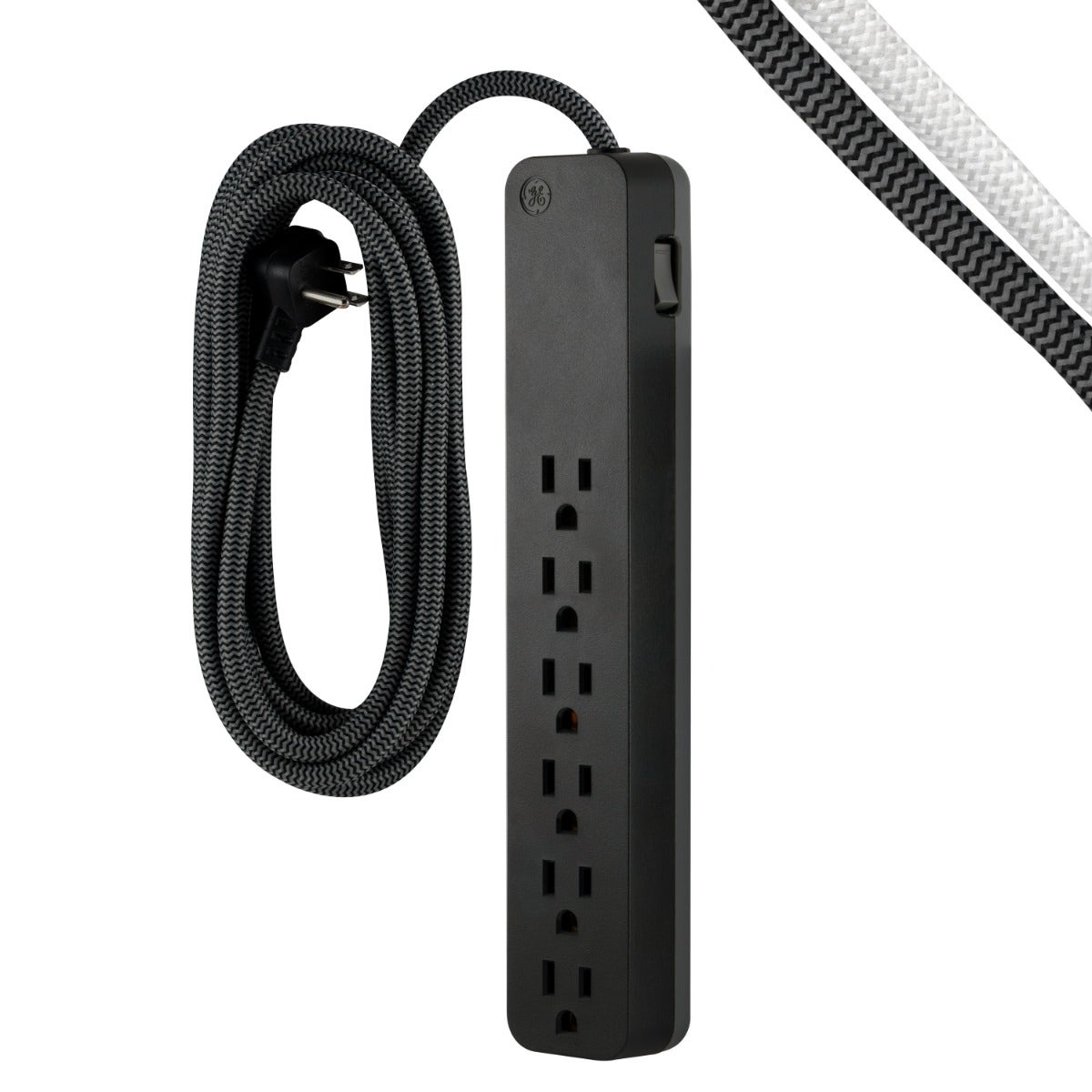 GE 6-Outlet Surge Protector 15ft. Braided Cord, Black