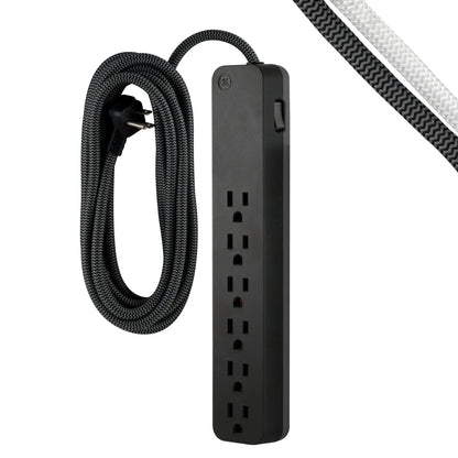 GE 6-Outlet Surge Protector 15ft. Braided Cord, Black