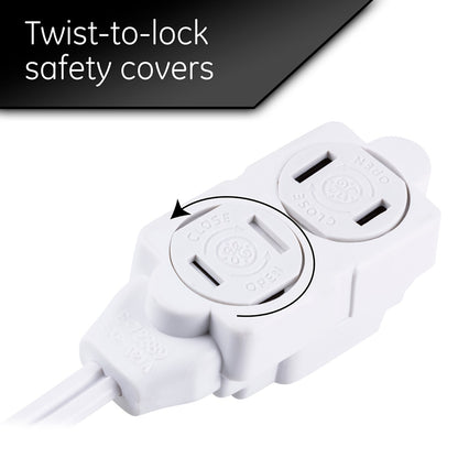 GE 3-Outlet 6ft. Extension Cord with Twist-to-Close Safety Outlets, White