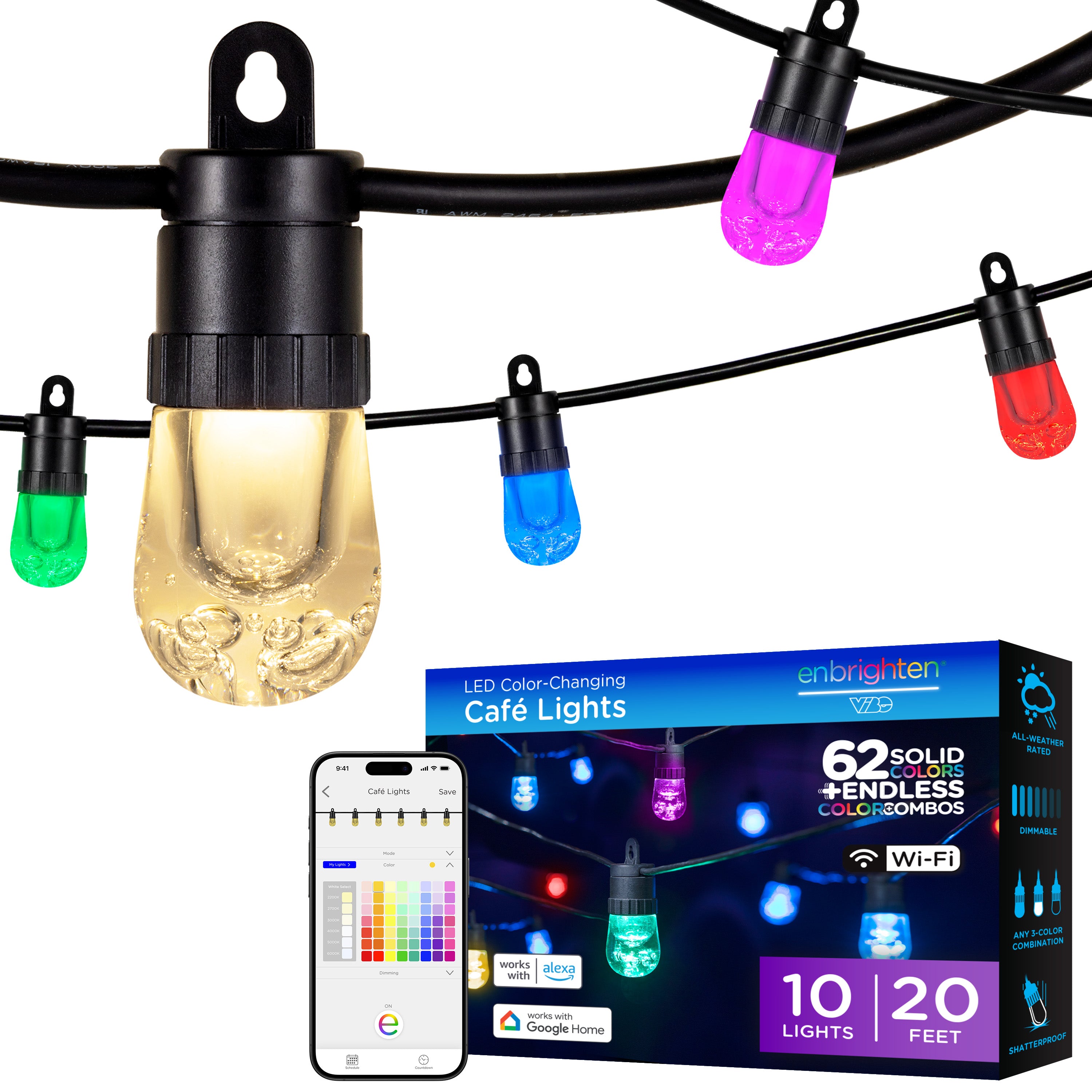 Enbrighten Smart Wi-Fi LED Café Lights, 10 Bulbs, 20ft. – Jasco
