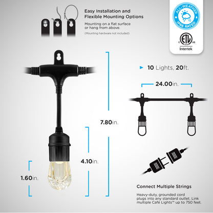 Enbrighten Seasons Color-Changing Classic LED Cafe Lights, 10 Bulbs, 20ft. Black Cord