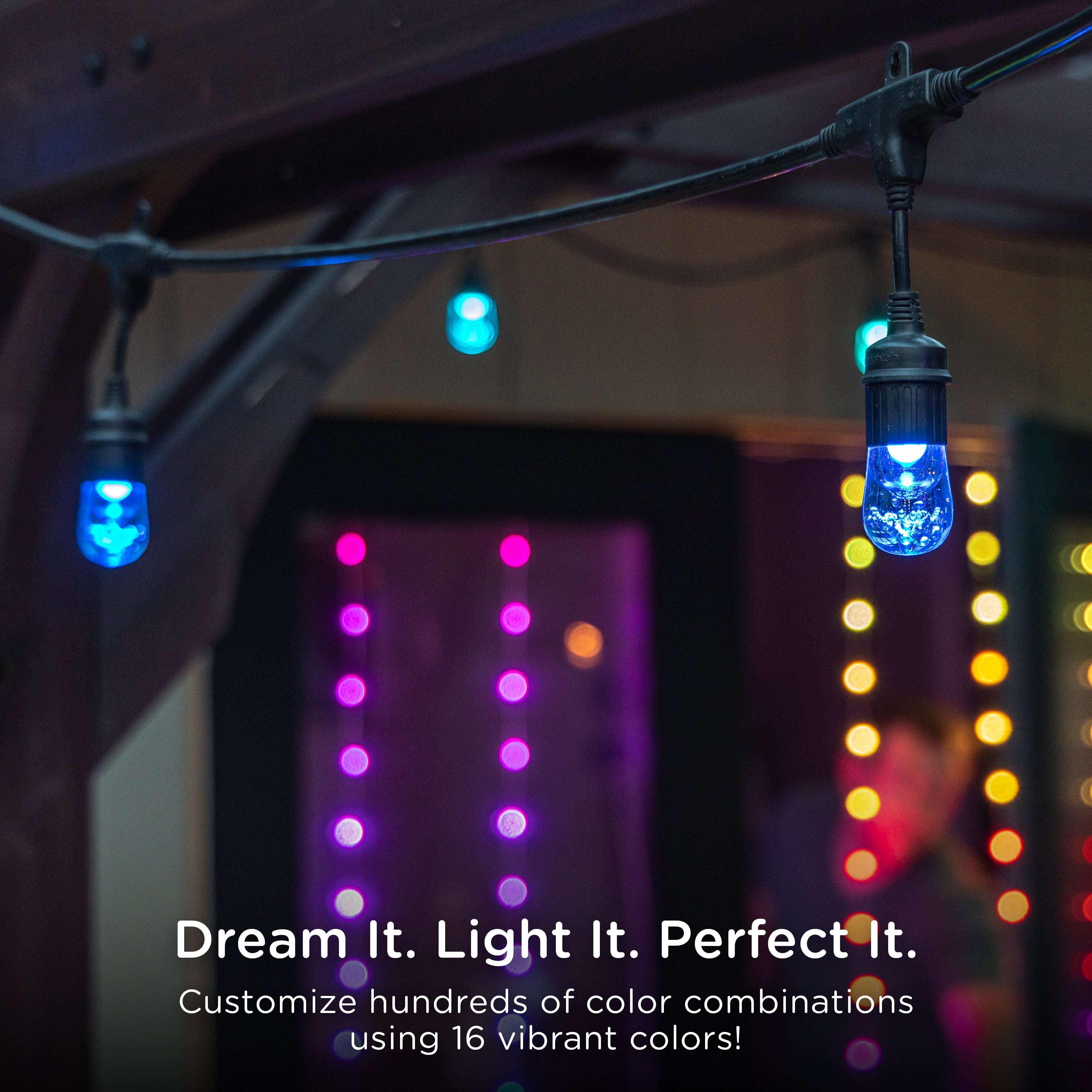 Enbrighten Seasons Color-Changing Classic LED Cafe Lights, 10 Bulbs, 20ft. Black Cord