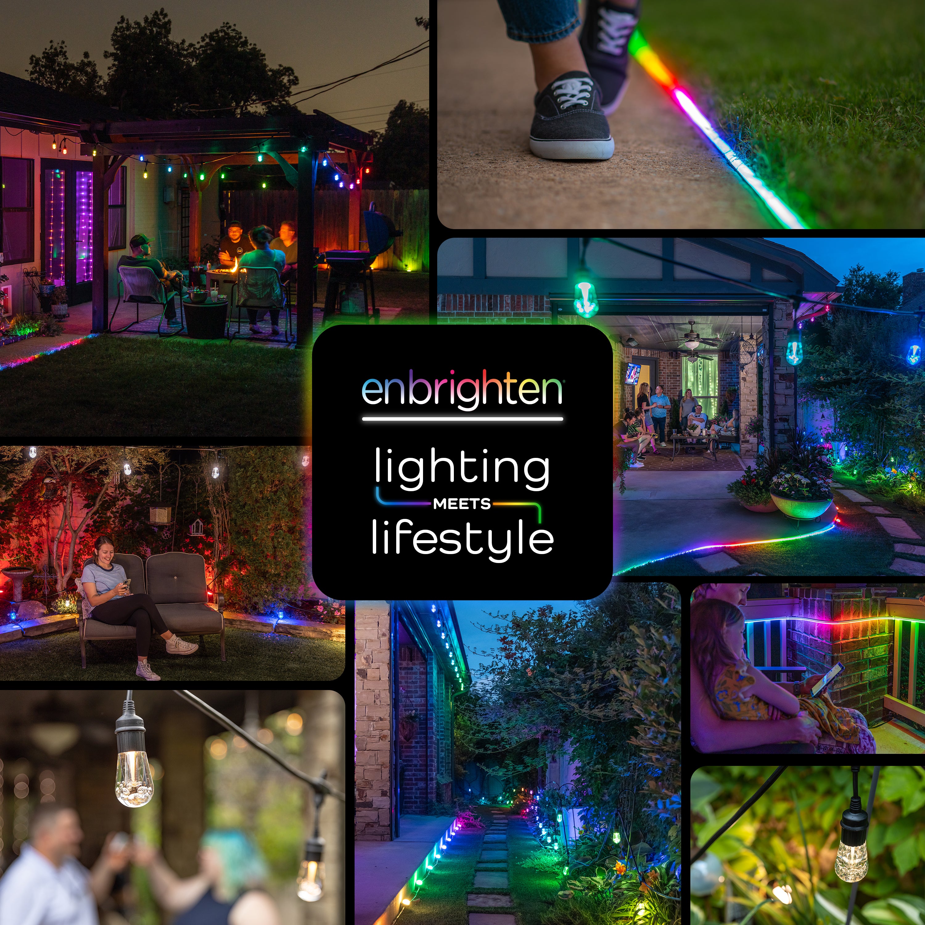Enbrighten Seasons Color-Changing Classic LED Cafe Lights, 10 Bulbs, 20ft. Black Cord