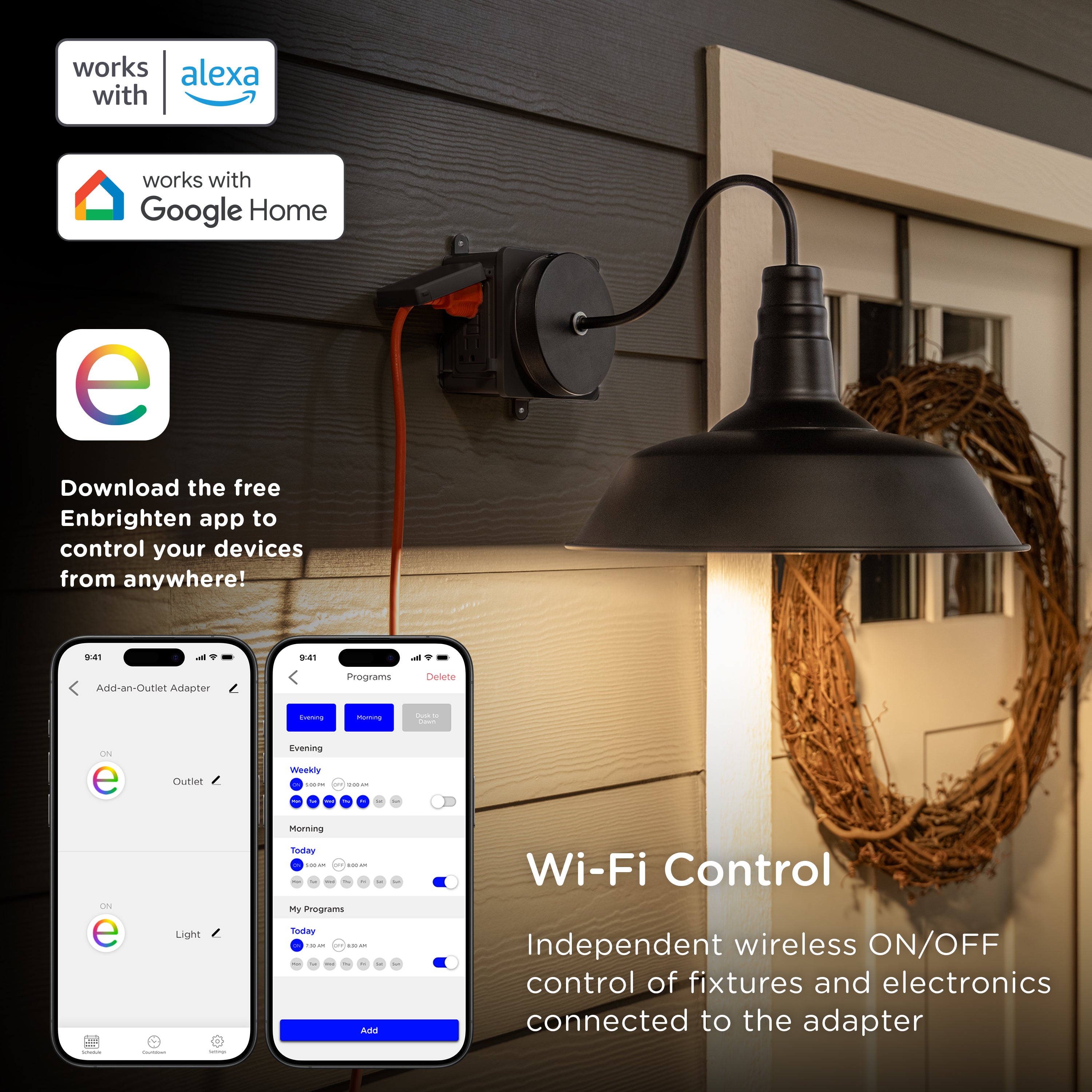 Enbrighten VIBE WiFi Add-An-Outlet Smart Adapter, Black