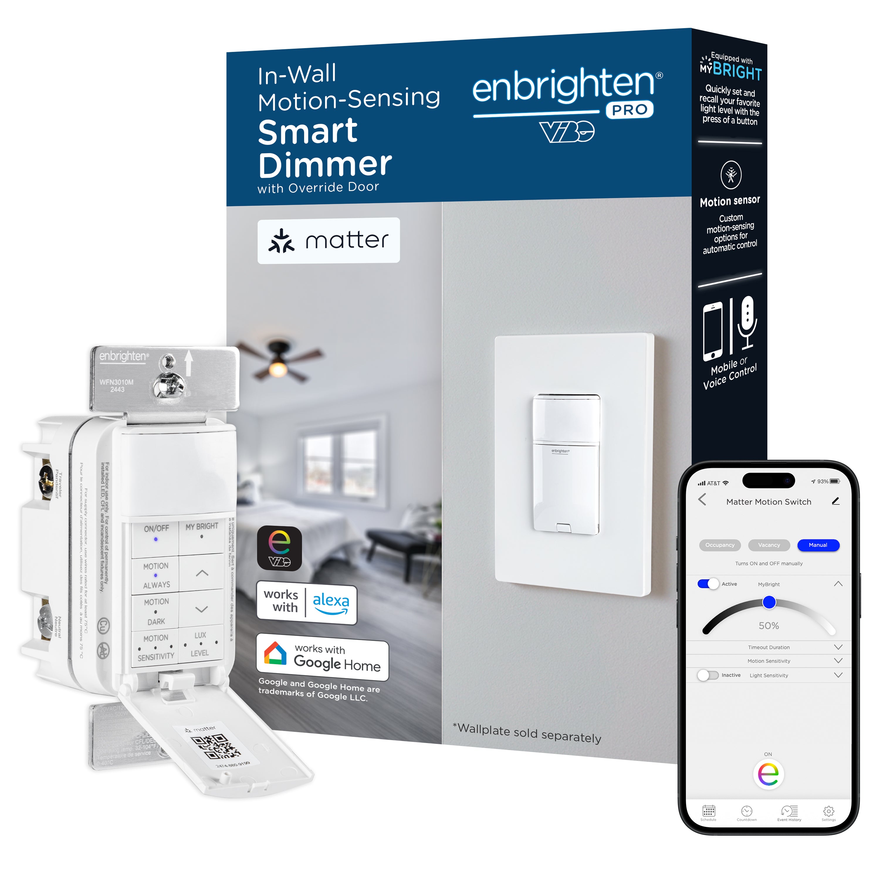 Enbrighten Pro Smart Dimmer Light Switch, Matter, Door, Motion, MyBright