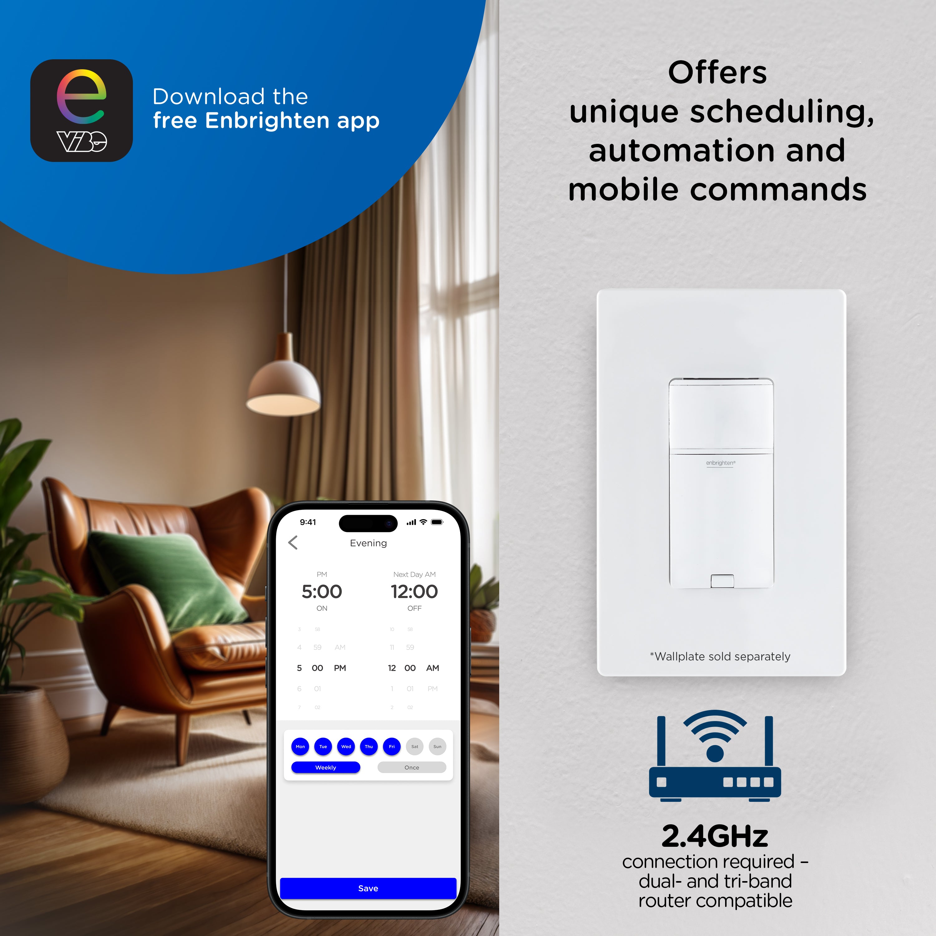 Enbrighten Pro Smart Dimmer Light Switch, Matter, Door, Motion, MyBright