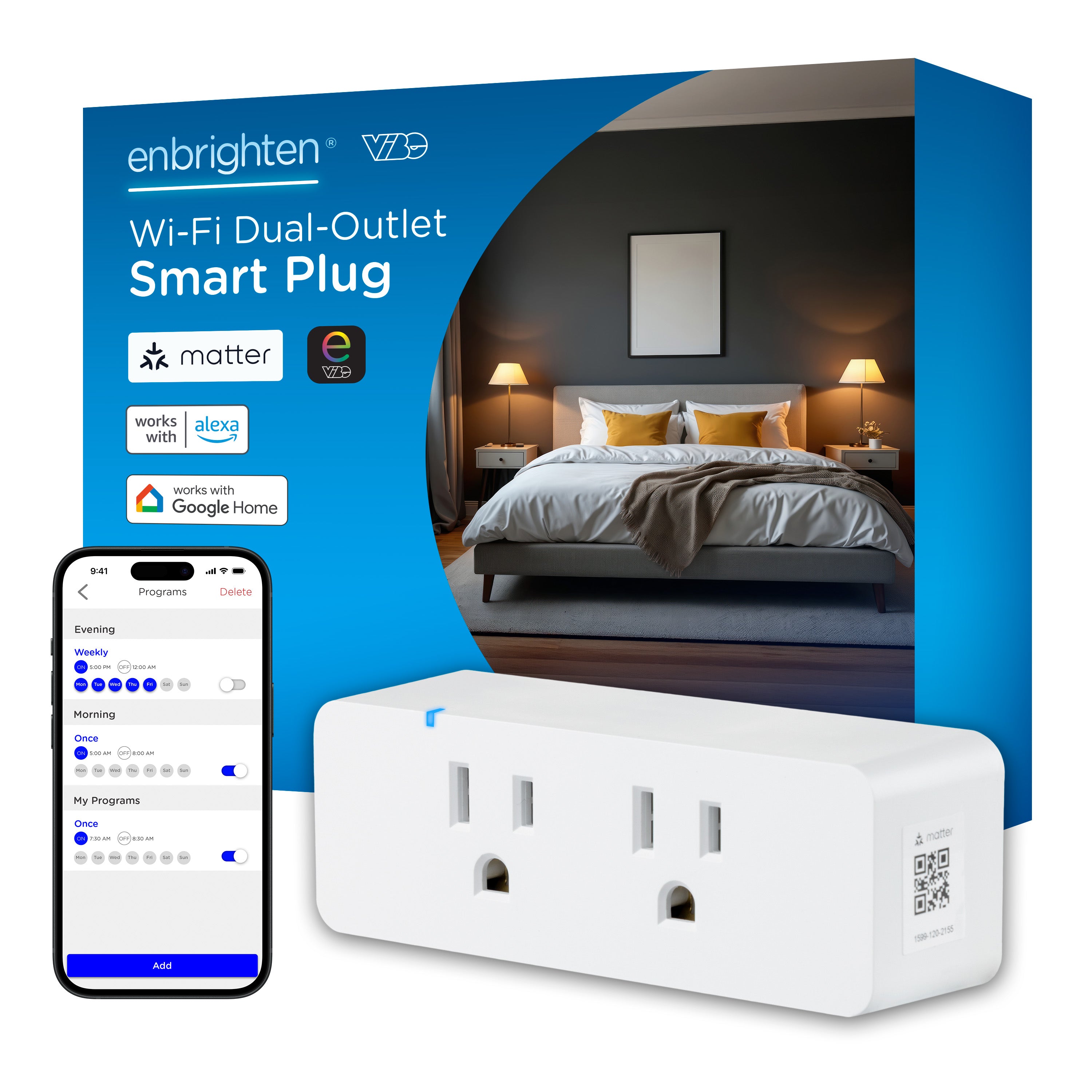 Enbrighten Vibe Indoor Dual-Outlet Wi‑Fi Matter Smart Plug