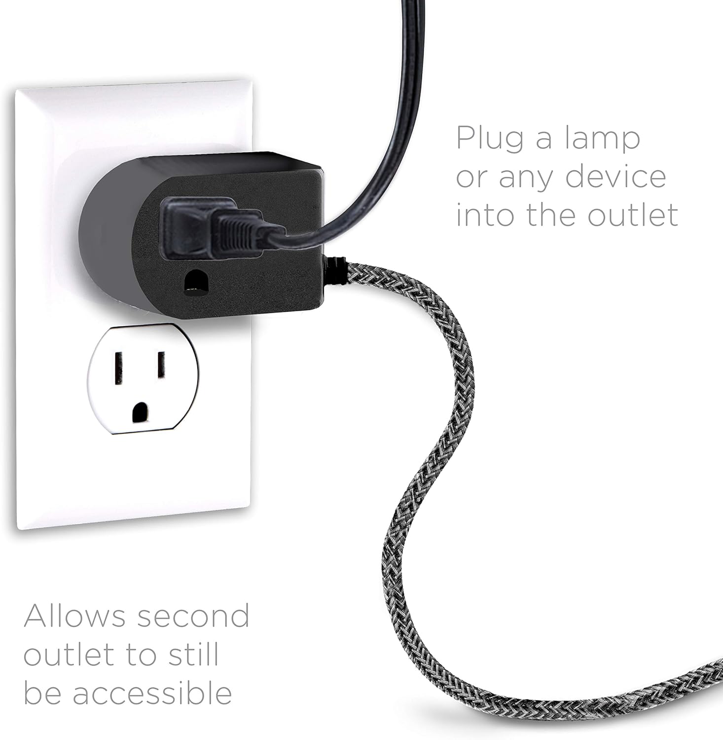 Cordinate Tabletop Switch with Braided Cord, Black, 2pk