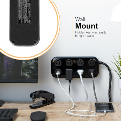 GE-branded UltraPro 7-Outlet Surge Protector, 2 USB-A, 1470 Joules, 4ft., Black