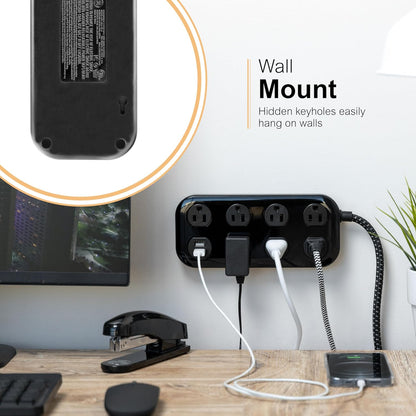 GE-branded UltraPro 7-Outlet Surge Protector, 2 USB-A, 1470 Joules, 4ft., Black