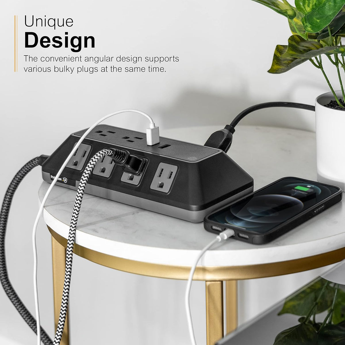 GE UltraPro 10-Outlet Surge Protector with USB, 3540J, 2 USB-A Ports, 2.4A, 12W, 4ft. Braided Cord, Black