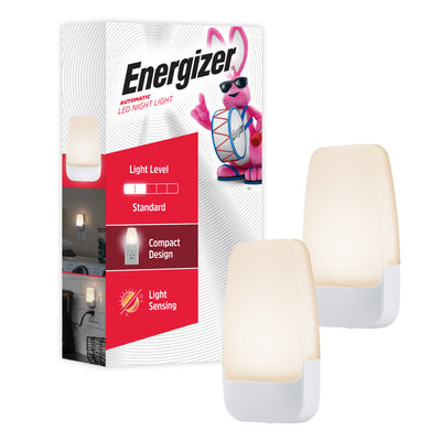 Energizer Night Light, Contempo, Light Sensing, 3000K, White, 2 Pack