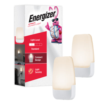 Energizer Night Light, Contempo, Light Sensing, 3000K, White, 2 Pack