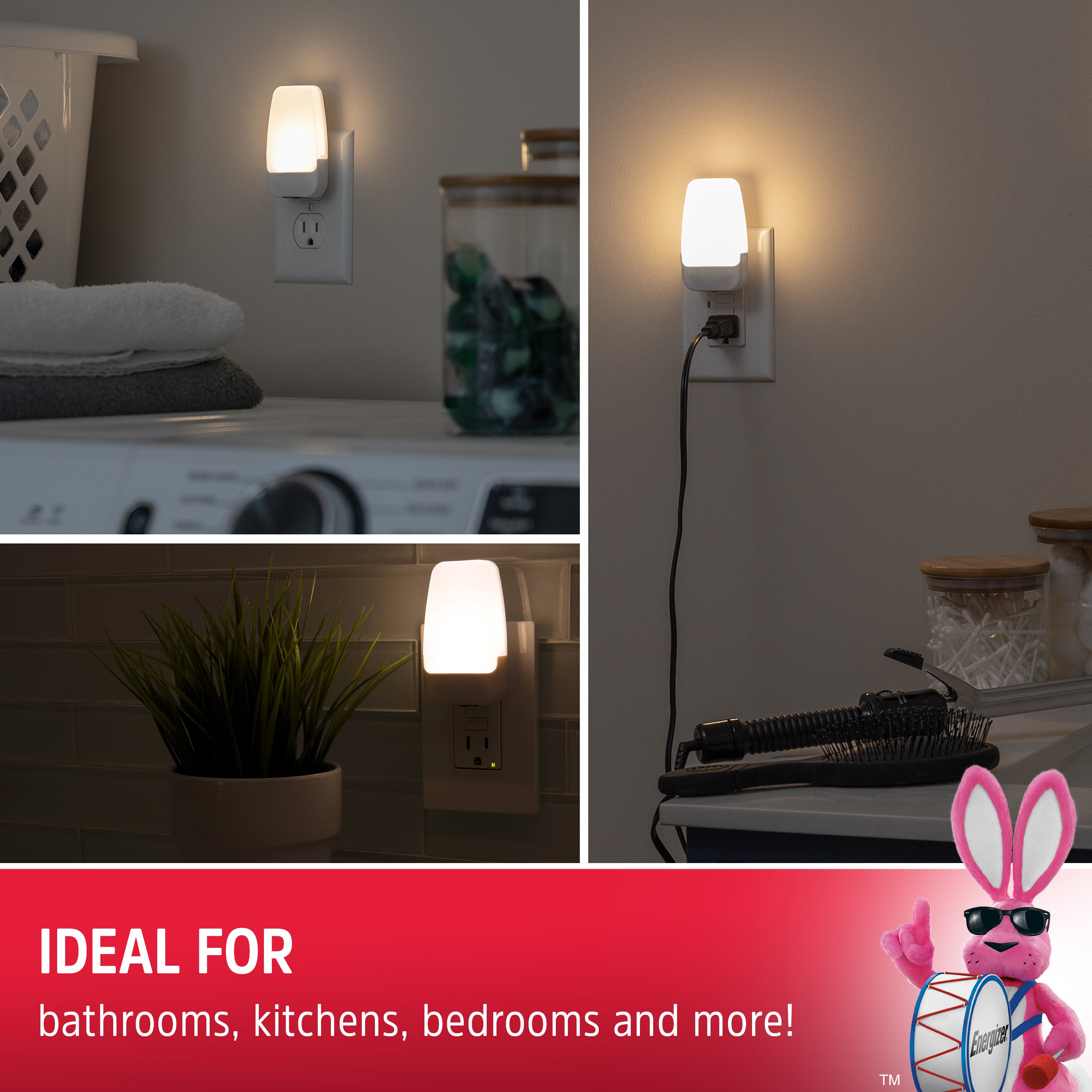 Energizer Night Light, Contempo, Light Sensing, 3000K, White, 2 Pack