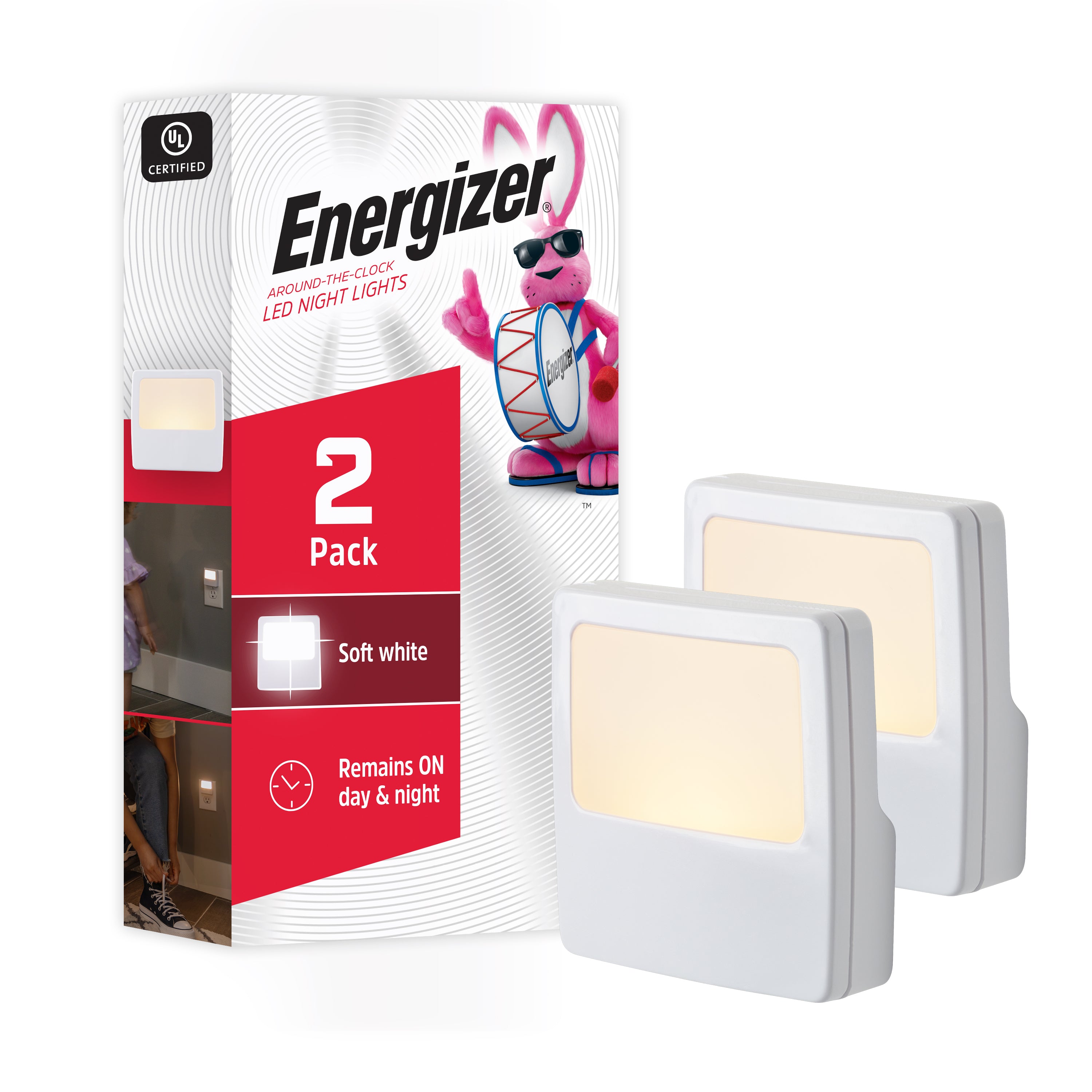 Energizer White Always-On LED Night Light, 2 Pack