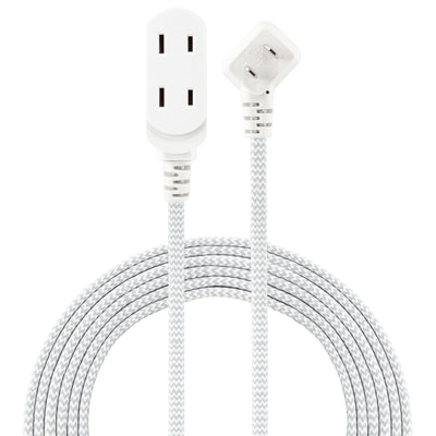 GE Indoor Flat Plug 15 Ft, 3-Outlet Braided Extension Cord, White/Gray
