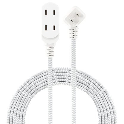 GE Indoor Flat Plug 15 Ft, 3-Outlet Braided Extension Cord, White/Gray