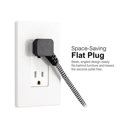 GE-branded 15ft. 3-Outlet Polarized Extension Cord, Black/White, Braided Cord