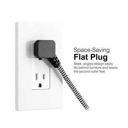 GE-branded 15ft. 3-Outlet Polarized Extension Cord, Black/White, Braided Cord