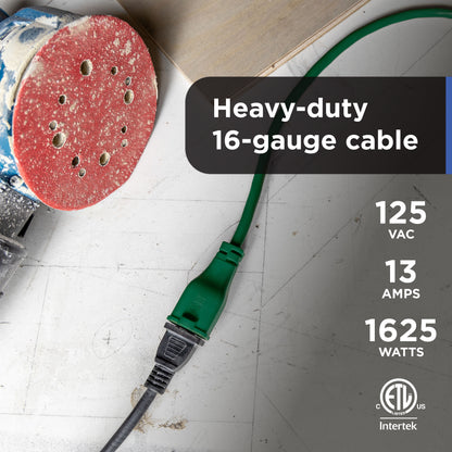 GE 1-Outlet Grounded Extension Cord, Outdoor, 20ft., 16AWG, Green