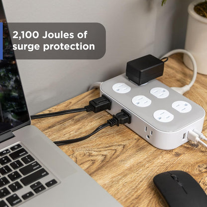 GE-branded Adapt UltraPro 12-Outlet Surge Protector, 2 USB-A, 1 USB-C, 2100 Joules, 6ft., White/Gray