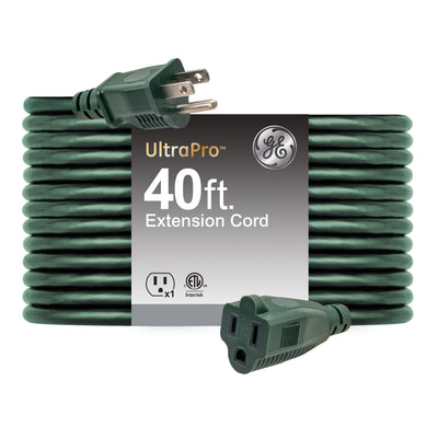 GE 1-Outlet Grounded Extension Cord, Outdoor, 40ft., 16AWG, Green
