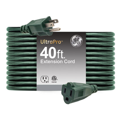 GE 1-Outlet Grounded Extension Cord, Outdoor, 40ft., 16AWG, Green