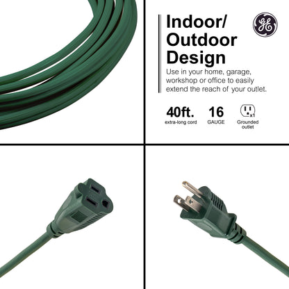 GE 1-Outlet Grounded Extension Cord, Outdoor, 40ft., 16AWG, Green