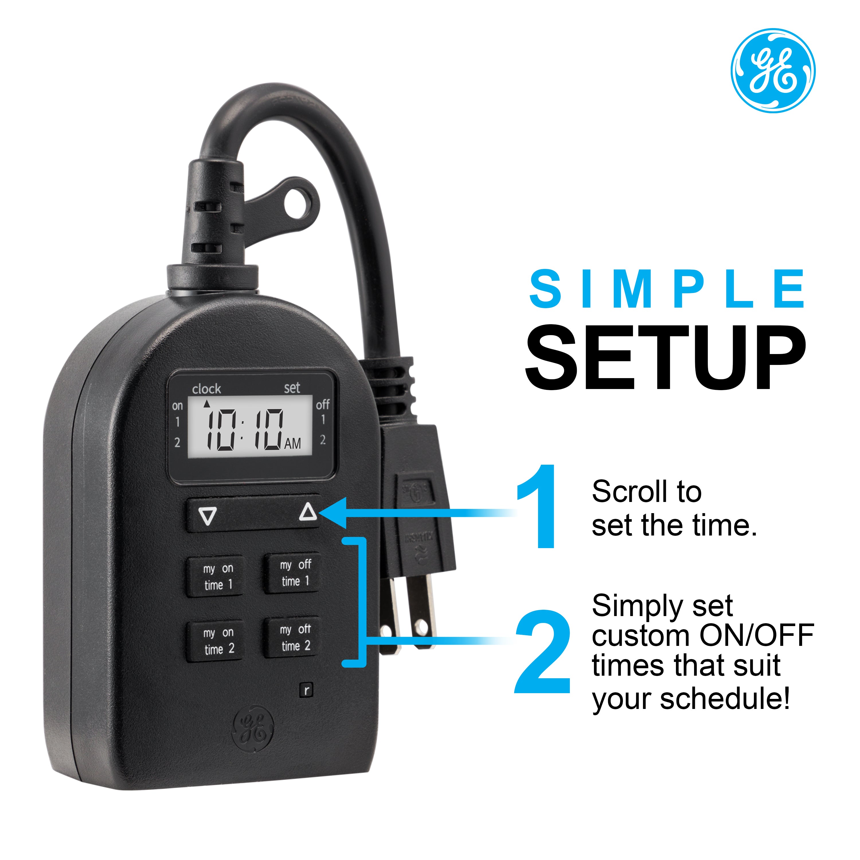 GE-branded myTouchSmart SimpleSet 1-Outlet Outdoor/Indoor Digital Plug-in Timer
