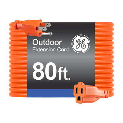 GE 1-Outlet Grounded Extension Cord, Outdoor, 80ft., 16AWG, Orange